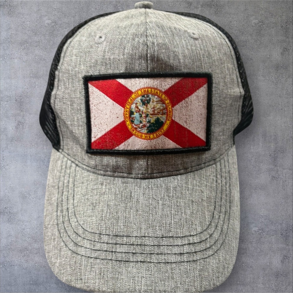 EUC Magic Distributors Florida State Flag Trucker Hat Gray Black Snapback OSFM